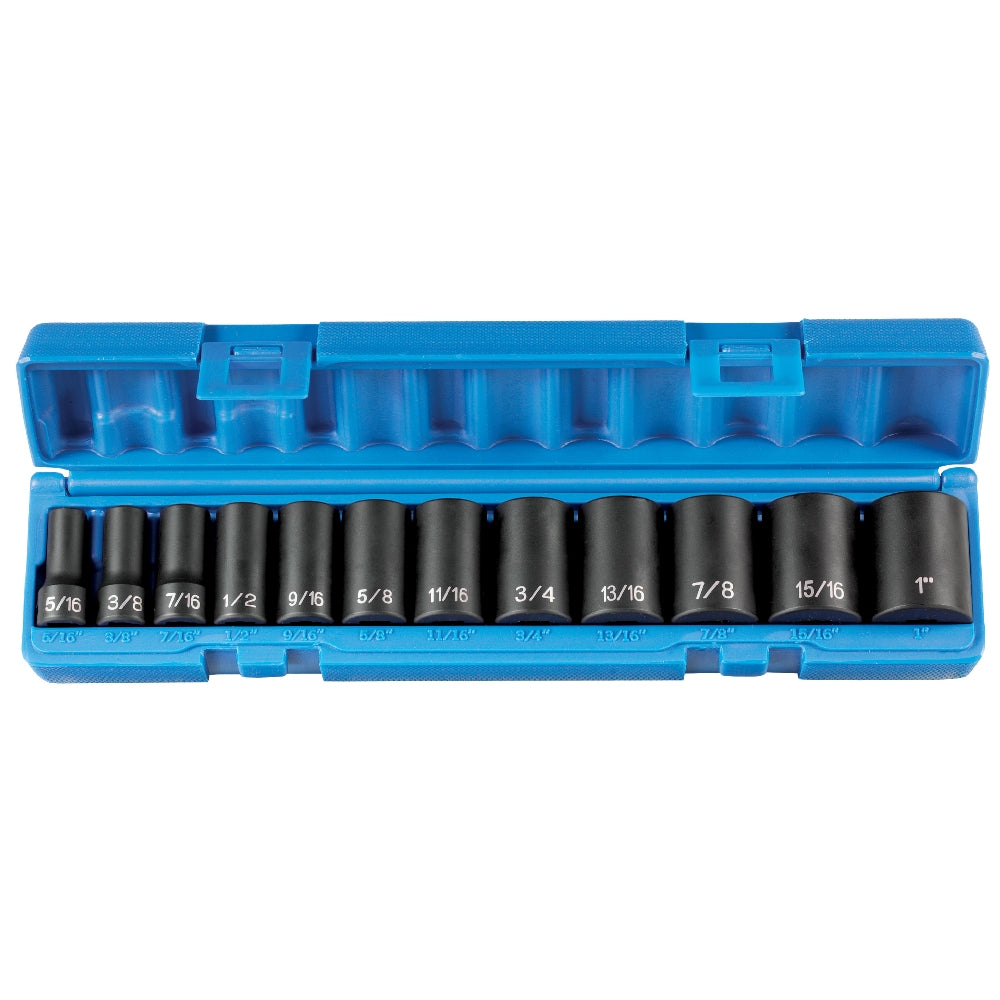 Grey Pneumatic 1213SD 3/8" Drive 12 Piece Semi-Deep Length 6 Point Impact Set SAE