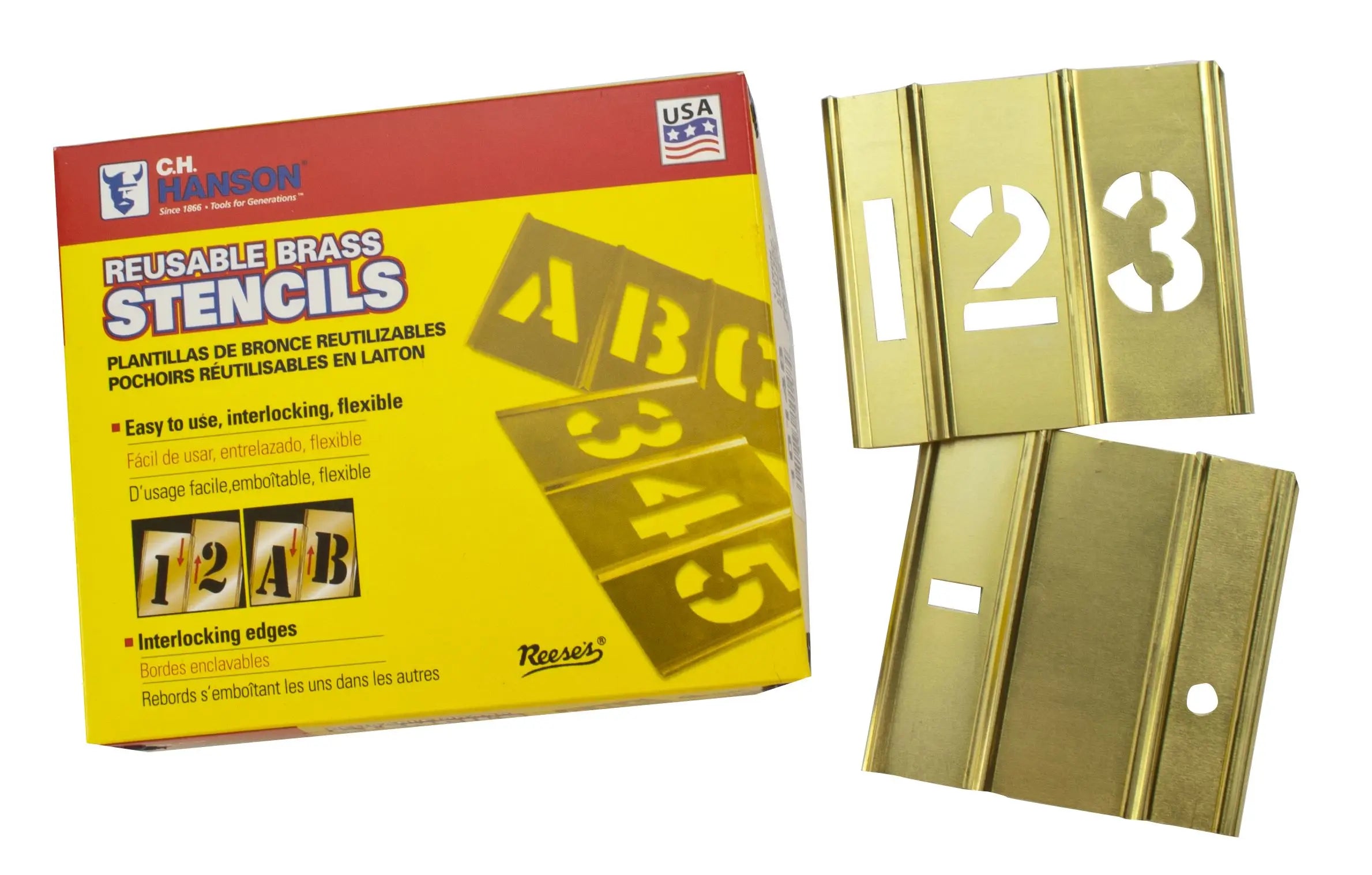 C.H. Hanson 10011 Stencil Set-Numbers 2" Brass 15 Pieces