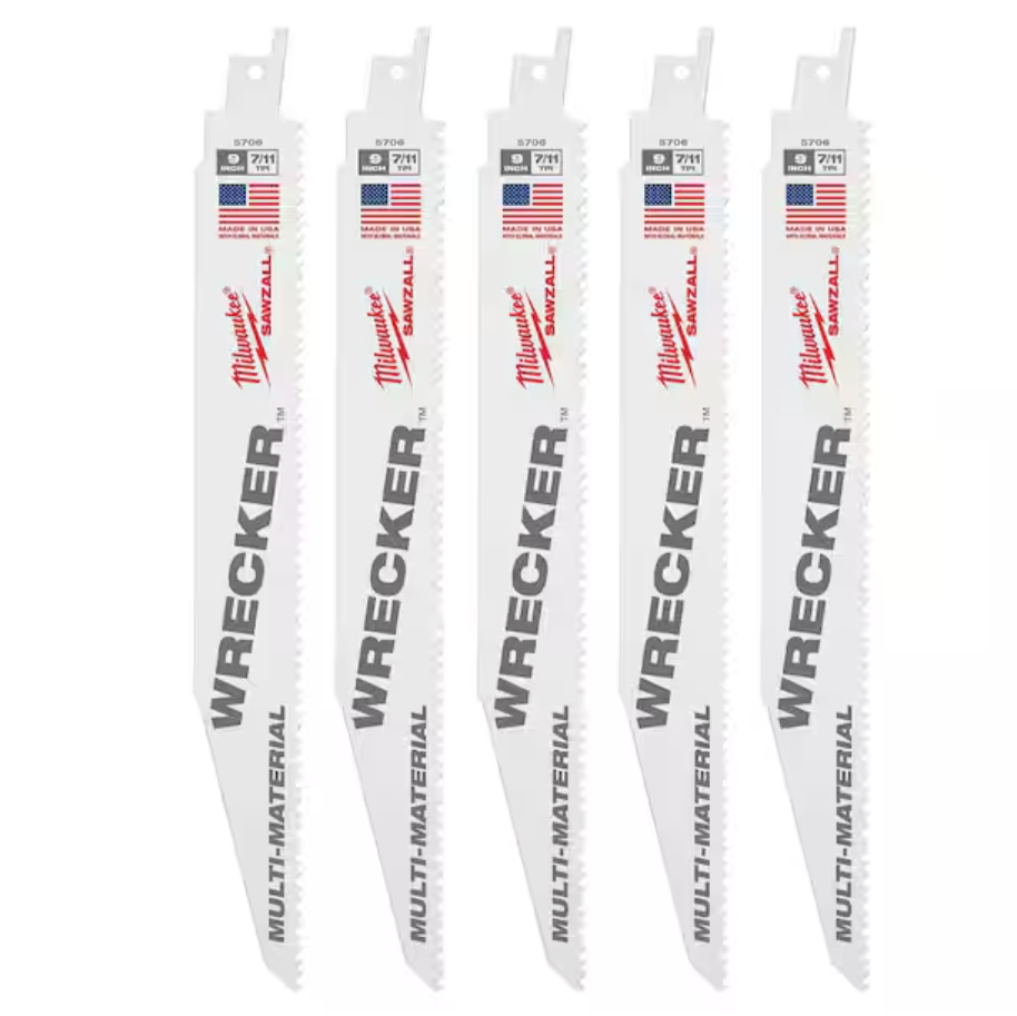Milwaukee 48-00-5706 - 9" 7/11 TPI WRECKER™ SAWZALL® Blade for Multi-Material (5 PK)